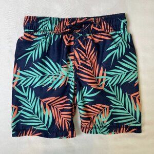 Old Navy Boys 3T Swim Trunks Blue Coral Aqua Tropical Leaf Pattern
